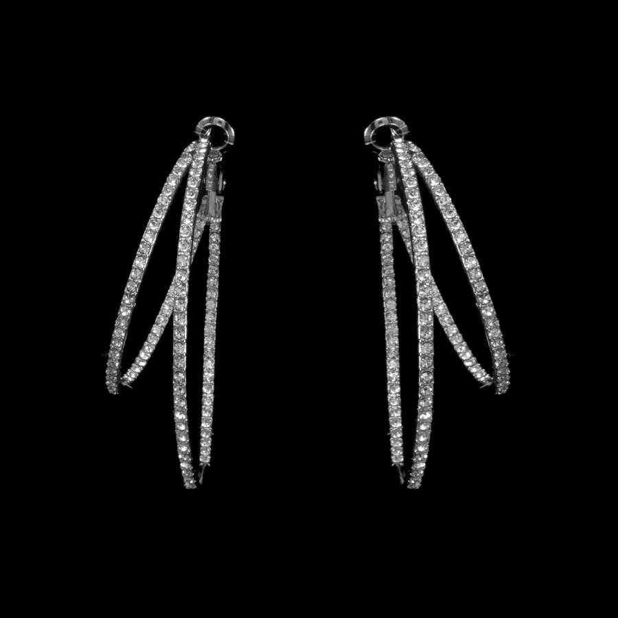 Beje Designs Accessories | Asymmetrical Double Pave Hoops - Silver